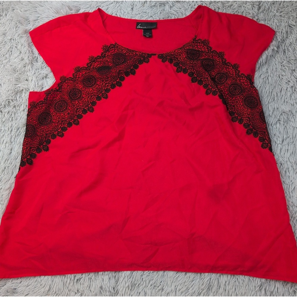 Lane Bryant Shirt Womens 22 24 Red Blouse Preppy Casual Comfy Lace Preppy